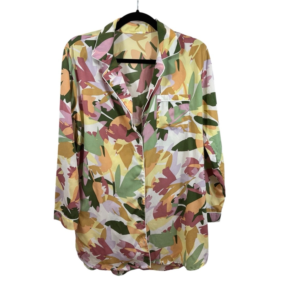 Ladies‎ Joie Brand Pastel Floral Oversized Button Front Night Shirt Size M/L